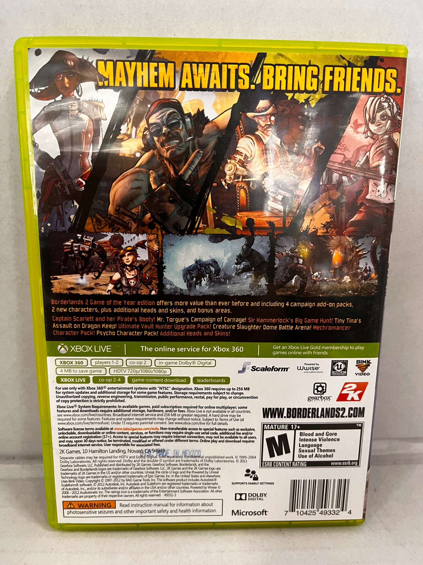 Borderlands 2: Game of the Year Edition (Microsoft Xbox 360, 2013) Complete