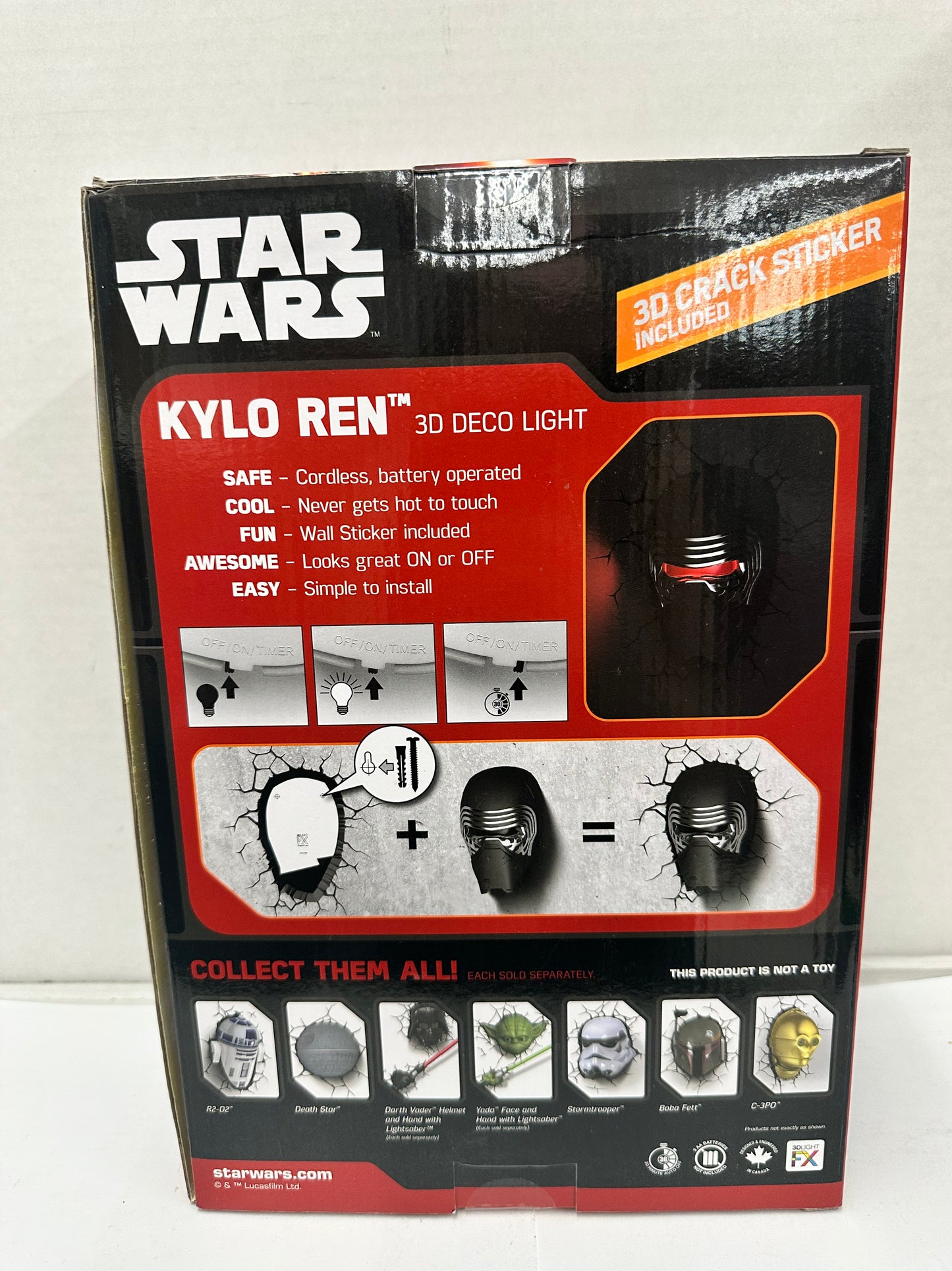 Disney KYLO REN Face Head 3D FX Deco Wall Nightlight LED Light Star Wars