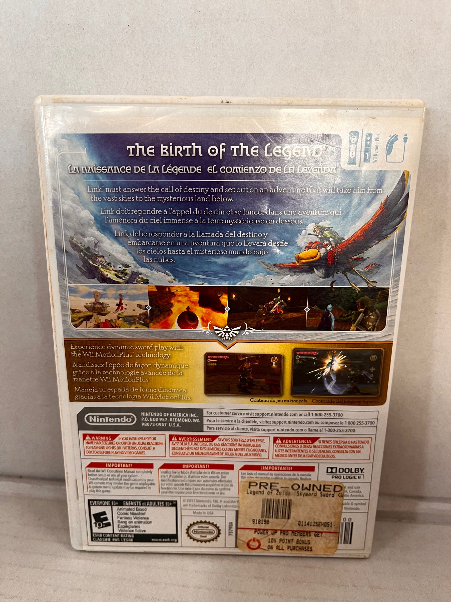 Nintendo Wii 2011 the Legend of Zelda: Skyward Sword No Music CD