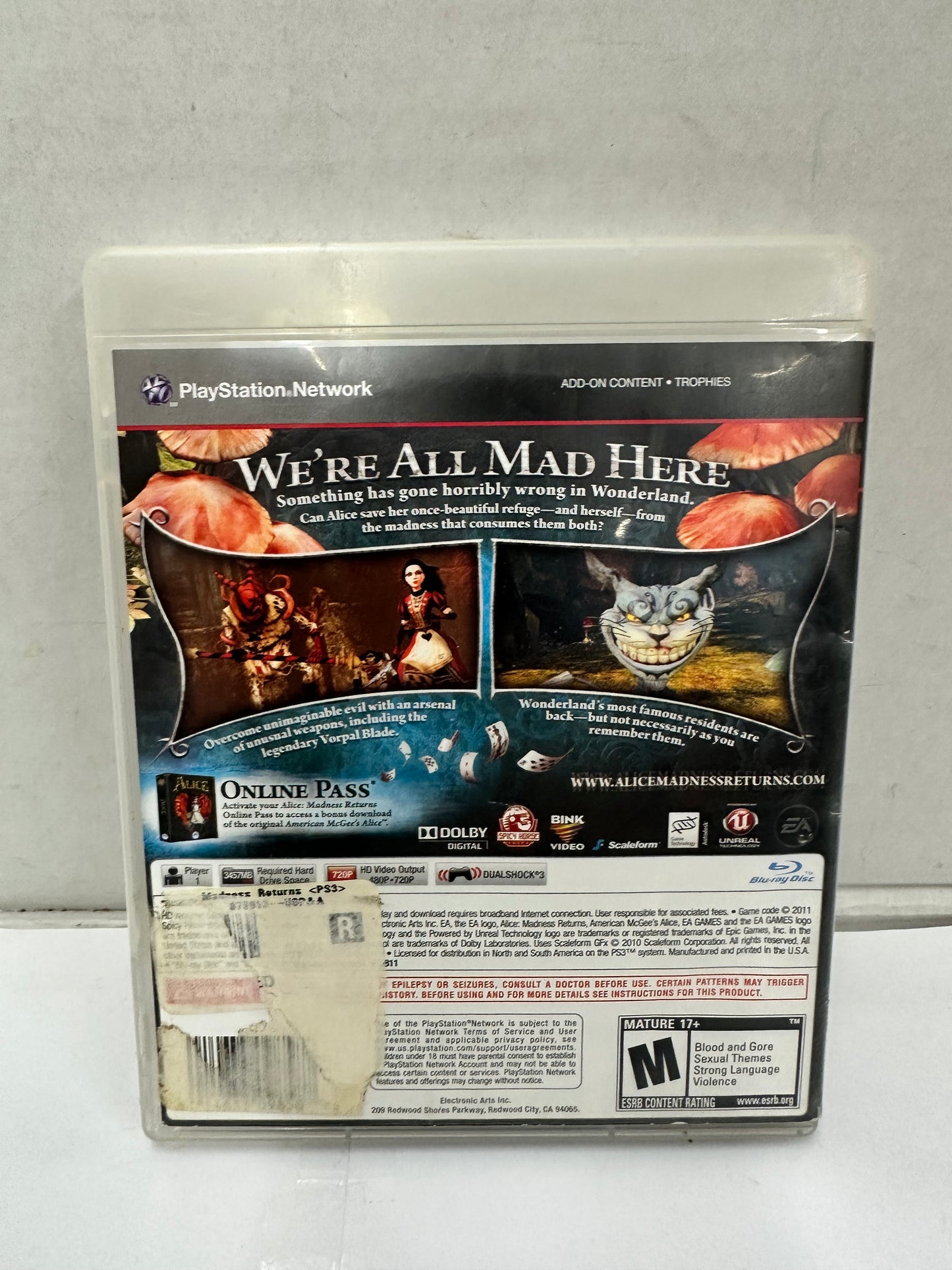 Alice: Madness Returns (Sony PlayStation 3 PS3, 2011) American McGee - Tested
