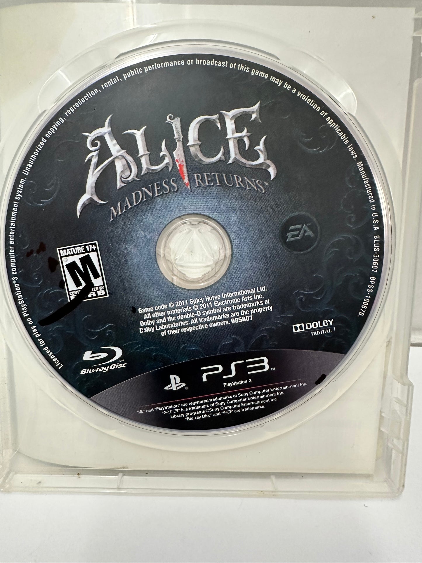 Alice: Madness Returns (Sony PlayStation 3 PS3, 2011) American McGee - Tested
