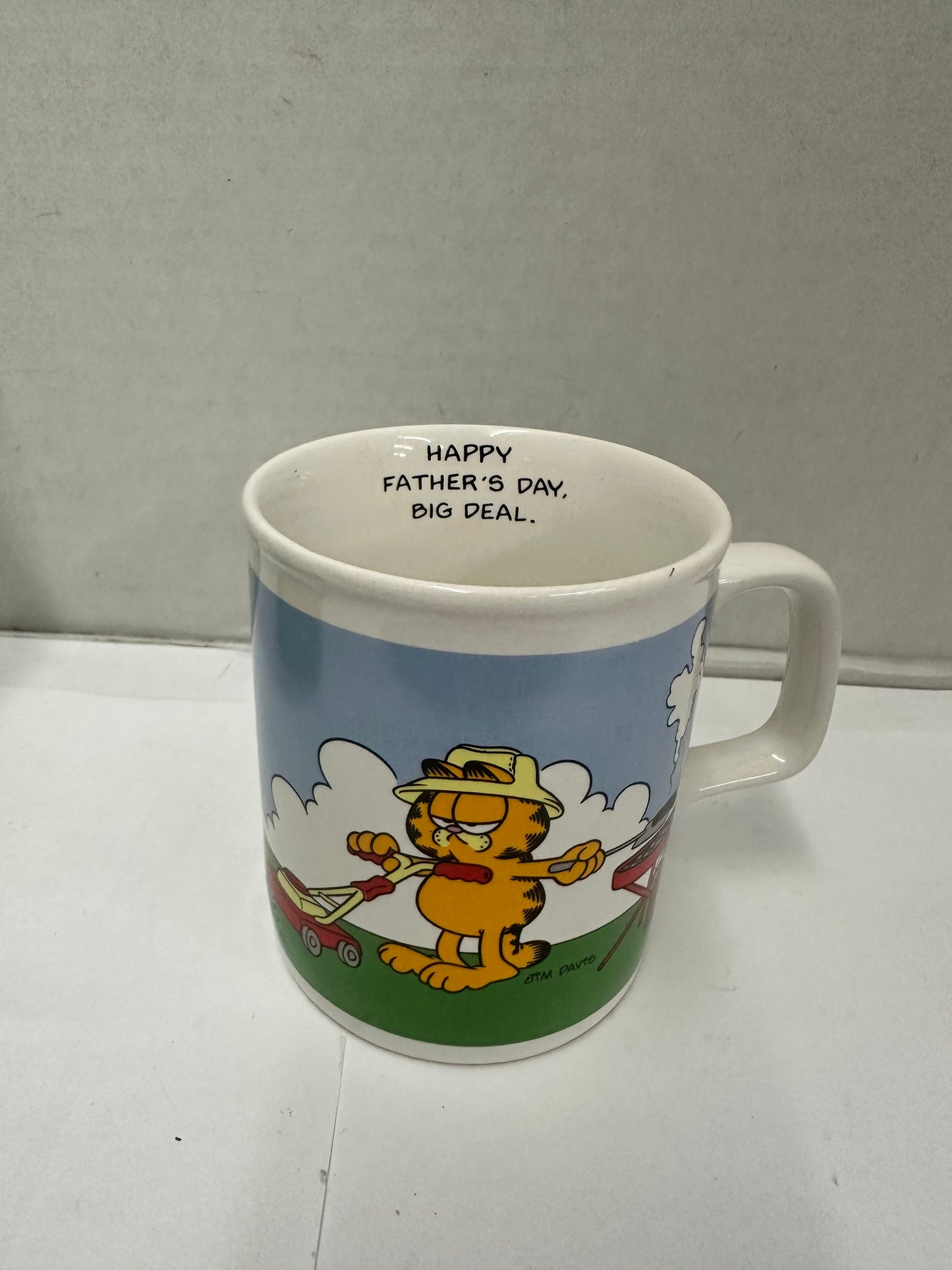 Vintage Garfield Happy Father's Day Mug 1978 Enesco Jim Davis BBQ Lawn Mower