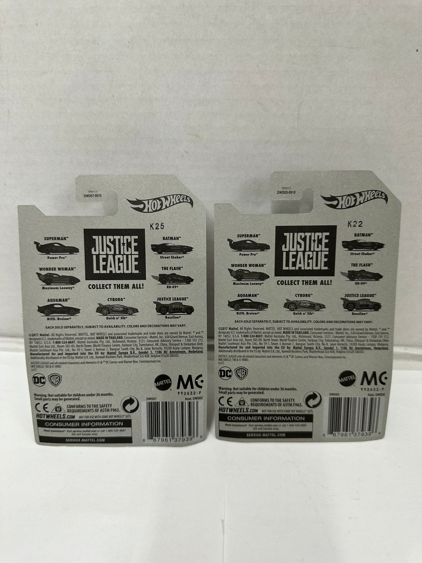 2017 MATTEL Hot Wheels DC Comics Justice League Complete Set Of 7 Cars