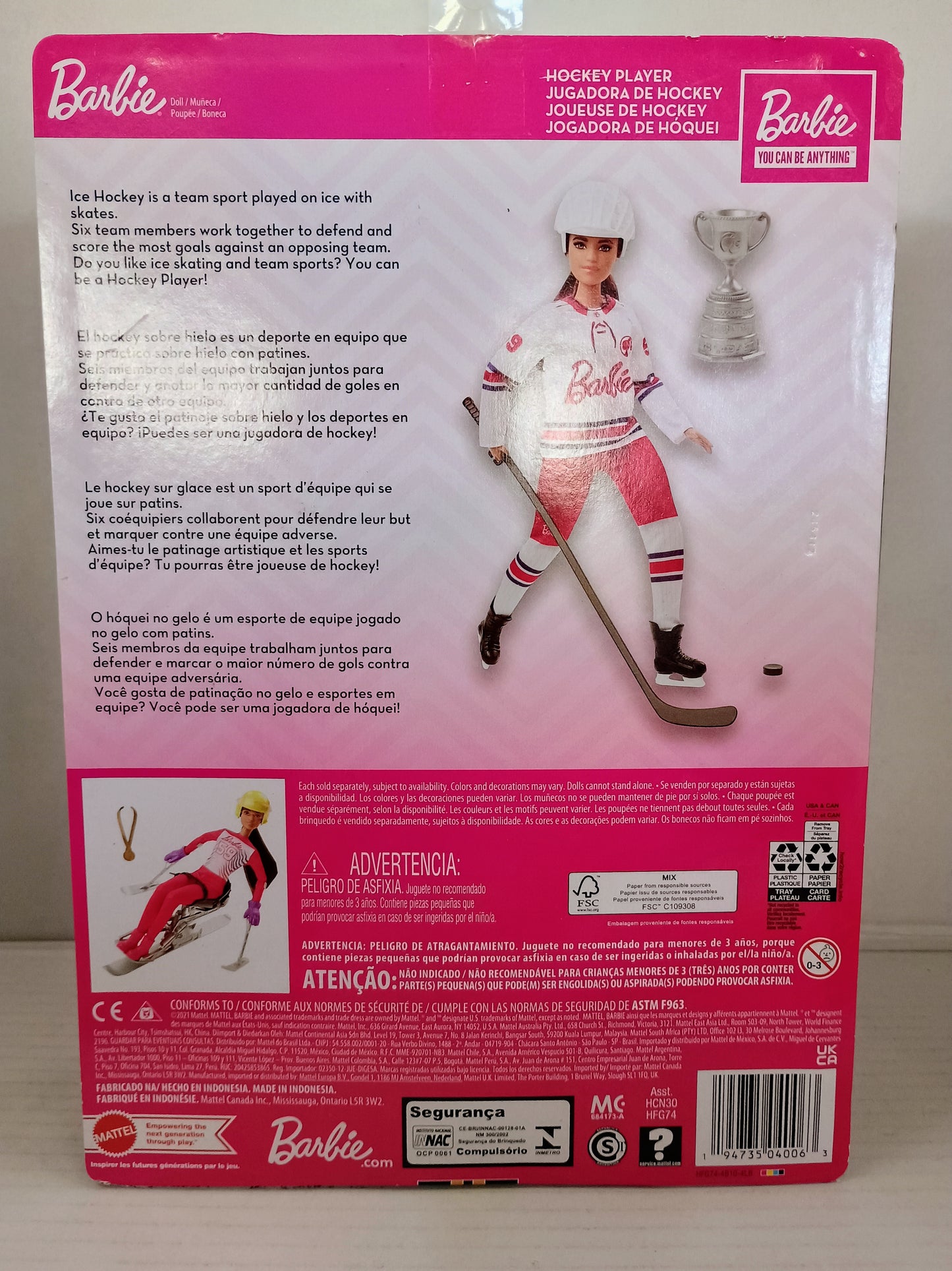 Mattel Barbie You Can Be Anything Ice Hockey Player Doll
